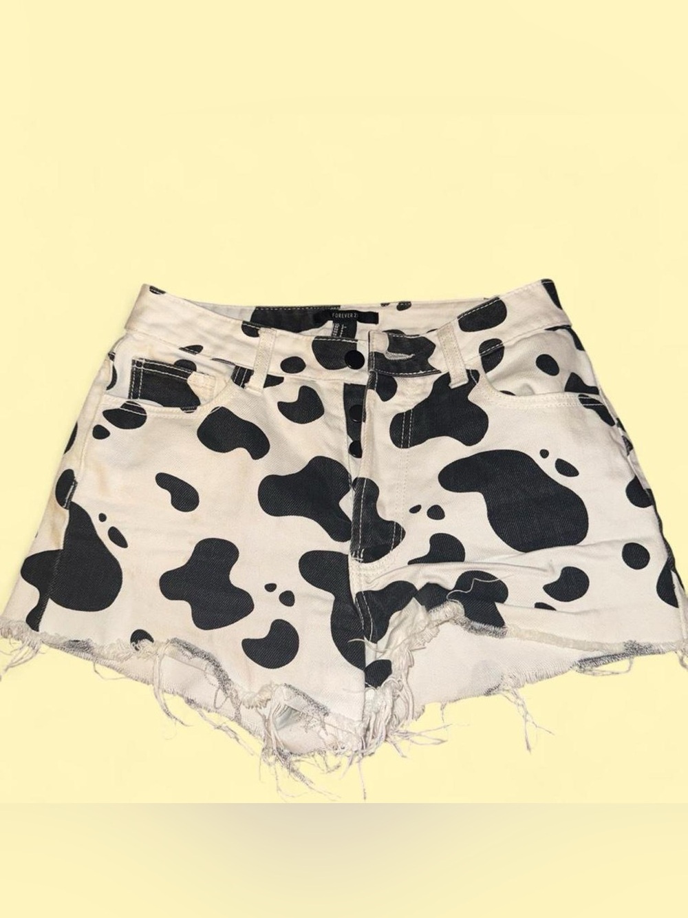Forever 21 Black and White Cow Print Denim Cutoff Shorts